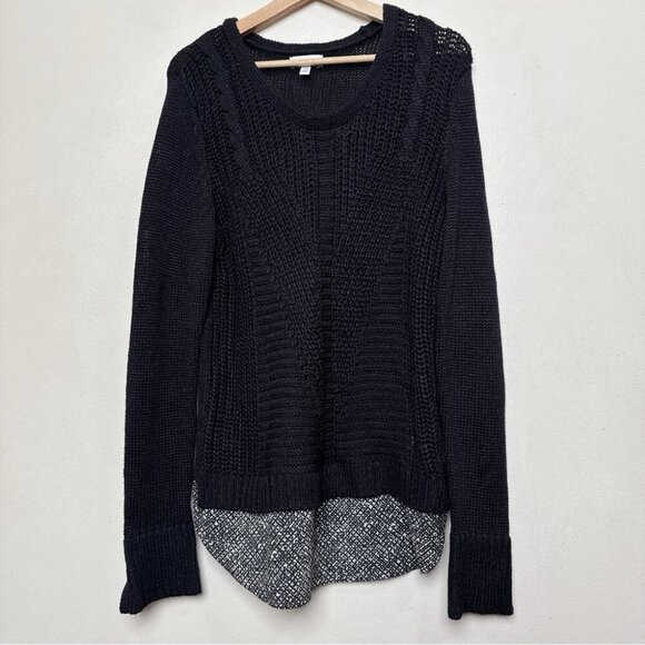 Calvin Klein Womens Medium Cable Open Knit  Shirt Hem Sweater In Black Color - Picture 1 of 11